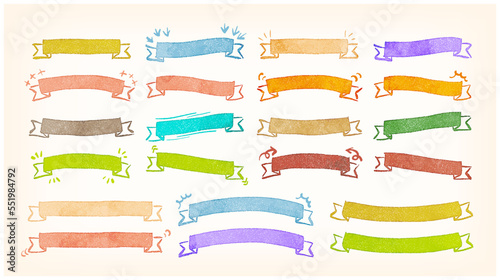 手描きグランジ水彩のカラフルリボンセット