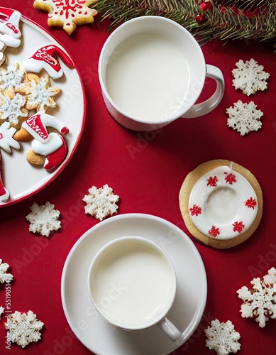 delicious milk and cookies, christmas holiday season, generative ai illustration
