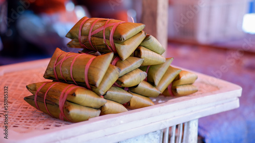 Buras is a traditional food from Makassar. A process to cook rice wrapped with banana leaves above the stove.