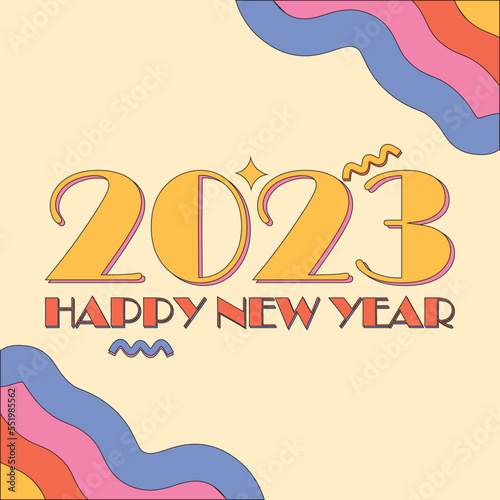 happy new year 2023 design with groovy colour design vintage 90s