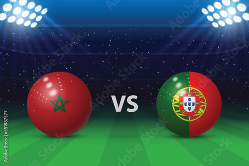 Morocco vs Portugal. Football scoreboard broadcast graphic