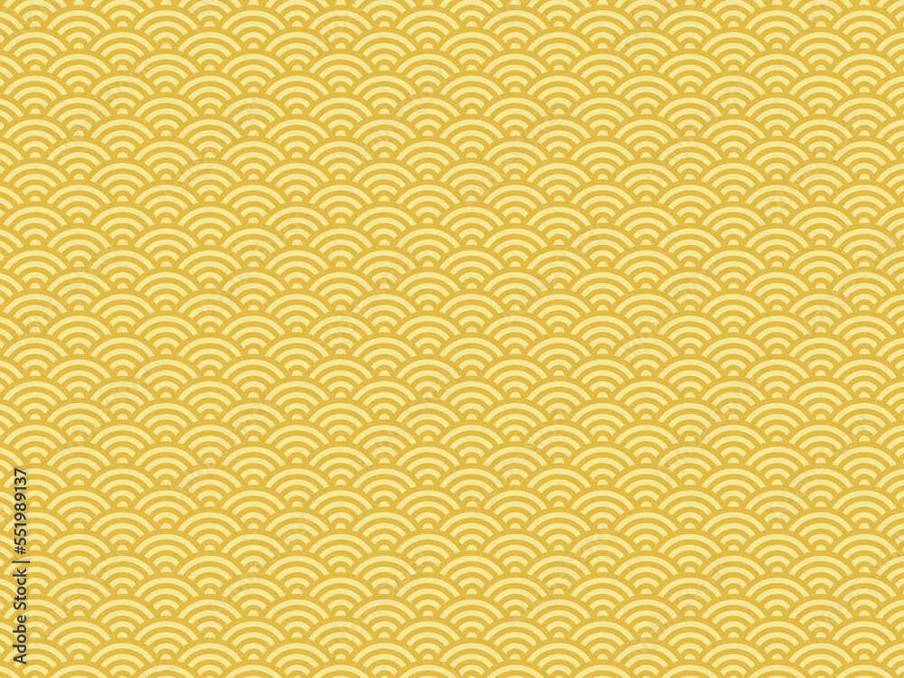 和風背景素材　金色の青海波模様
