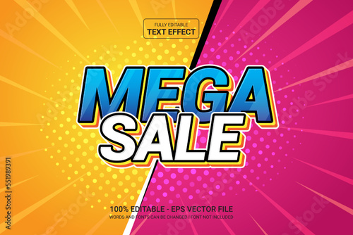 Editable 3d text effect Mega Sale cartoon template stlye modren concept premium vector