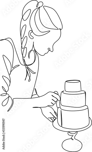 Continuous line drawing of hand drawn chef preparing food. Scene in the kitchen. Template for your design. Vector illustration.