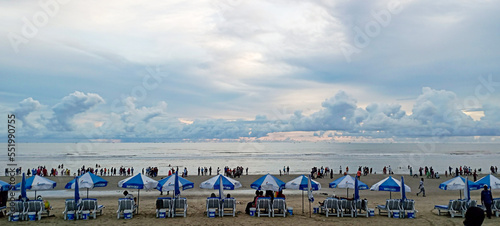 Bangladesh – August 20, 2022: The early morning sky and sun view of the longest sea beach Cox's Bazar, Chattagram, Bangladesh.