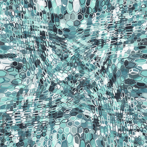 Camouflage seamless pattern with arctic blue hexagonal endless geometric camo