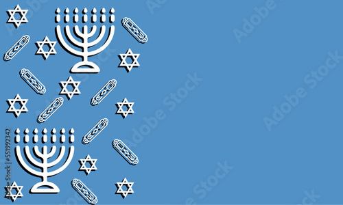 hanukkah day blue background with candles, david star, and mezuzah. Vector Illustration with place for your text