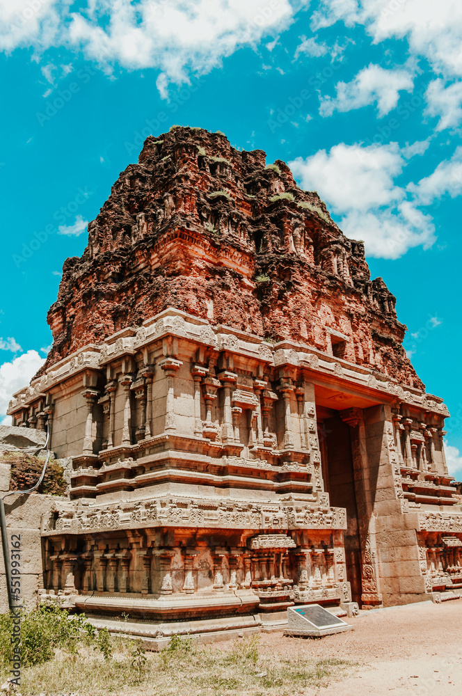 Fototapeta premium The Vittala Temple or Vitthala Temple in Hampi with entrance gate architecture . unesco world heritage site. 