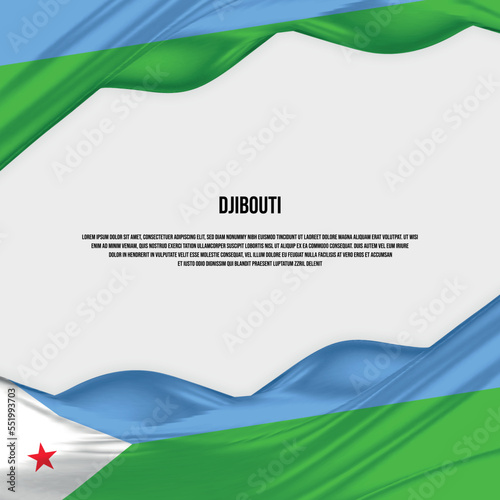 Djibouti flag design. Waving Djibouti flag made of satin or silk fabric. Vector Illustration. photo