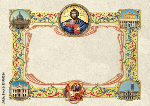 Photography Papal Blessing Parchments Roman Catholic Church Certificate, Multipurpose Religi