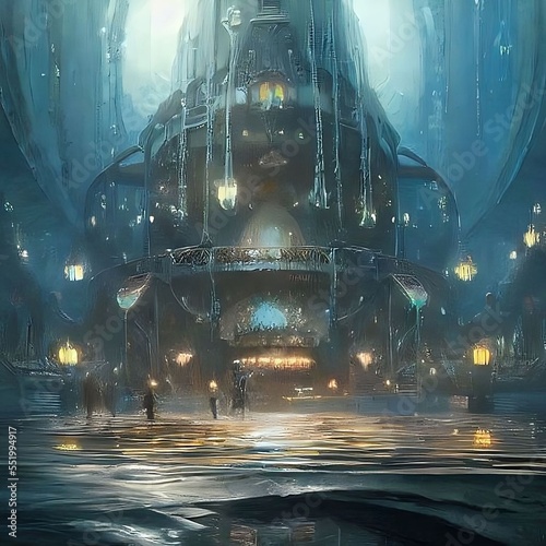 water city with dramatic lighting