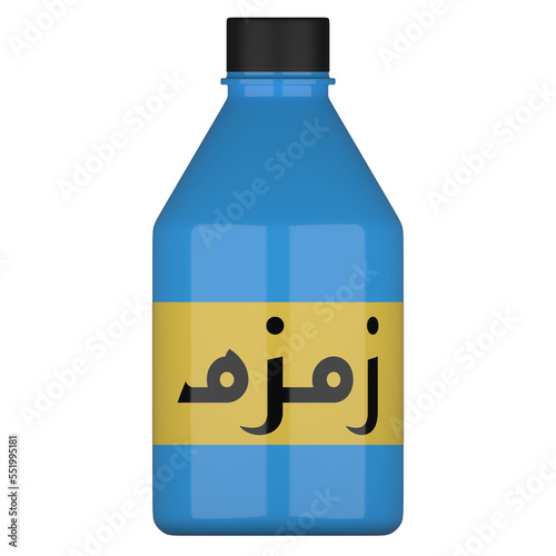 3d illustration of blue Zamzam water bottle icon logo with transparent background photo