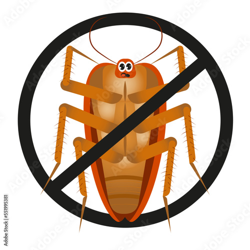 A cockroach in a black forbidding circle. Vector illustration isolated on a white background.