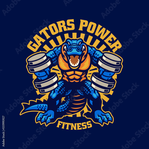 Vector of Alligator Crocodile gym mascot in vintage t-shirt design