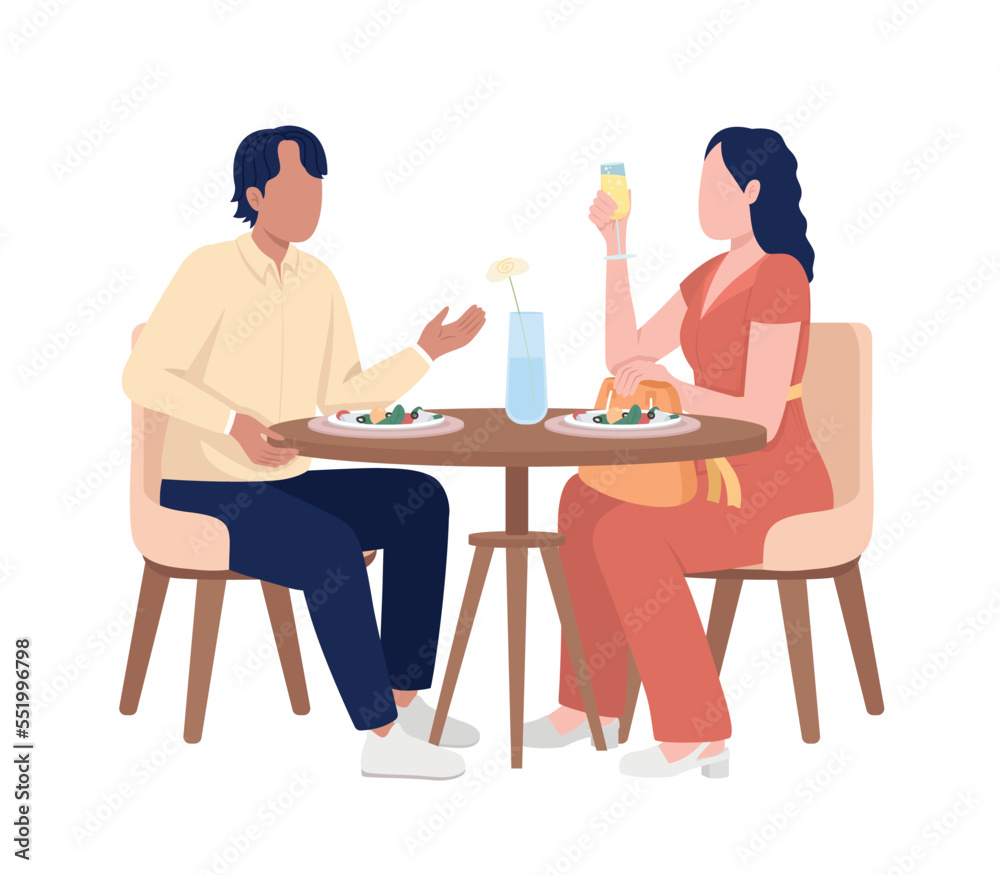 Couple enjoying breakfast and chatting semi flat color vector characters. Editable figures. Full body people on white. Simple cartoon style illustration for web graphic design and animation Couple enjoying breakfast and chatting semi flat color vector characters. Editable figures. Full body people on white. Simple cartoon style illustration for web graphic design and animation