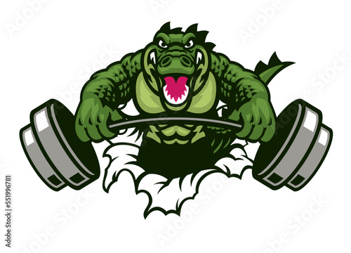 Bodybuilder Gym Mascot of Muscle Crocodile