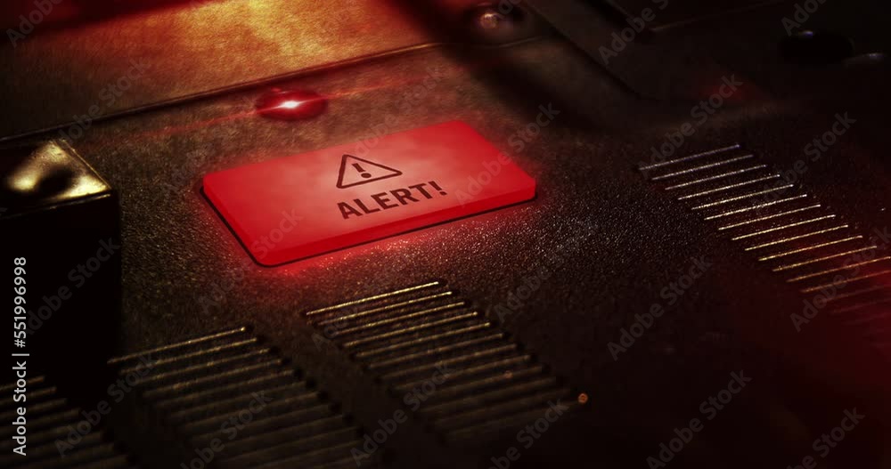 Alert symbol light flashing on metal panel macro view. Alarm and warning lamp sign on industrial dashboard loop. Loopable and seamless abstract icon technology concept. 