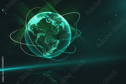 Creative glowing globe hologram on dark texture. Technology  metaverse and digital map concept. 3D Rendering.