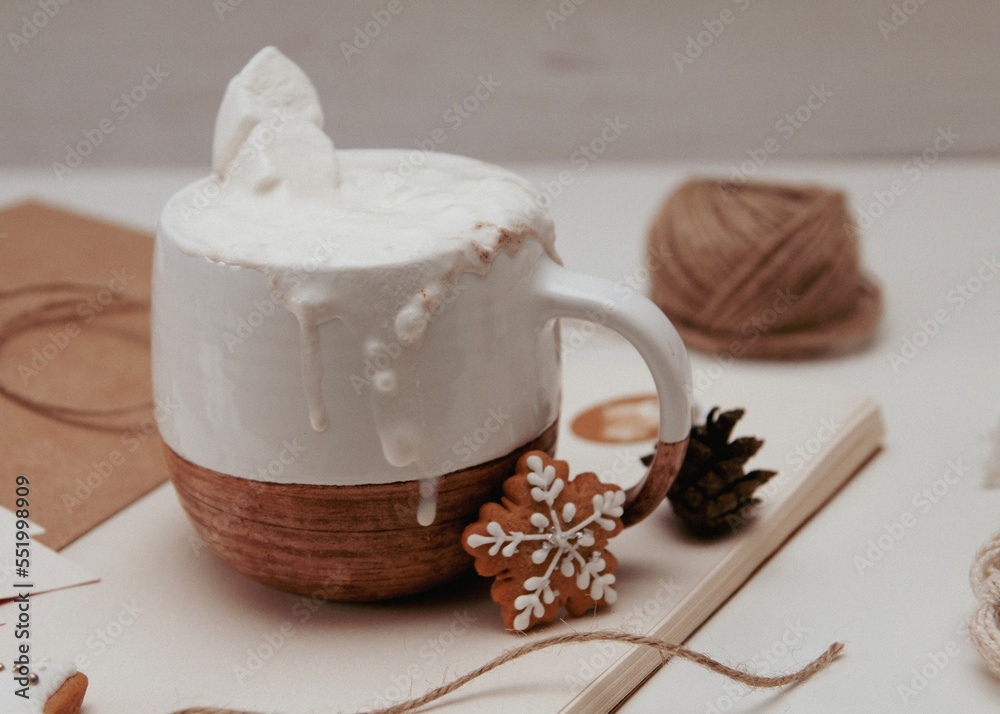 New Year's and Christmas mood. Aromatic cocoa and gingerbread New Year's and Christmas mood. Aromatic cocoa and gingerbread
