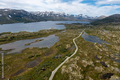 aerial view of Aursjø road Norway
