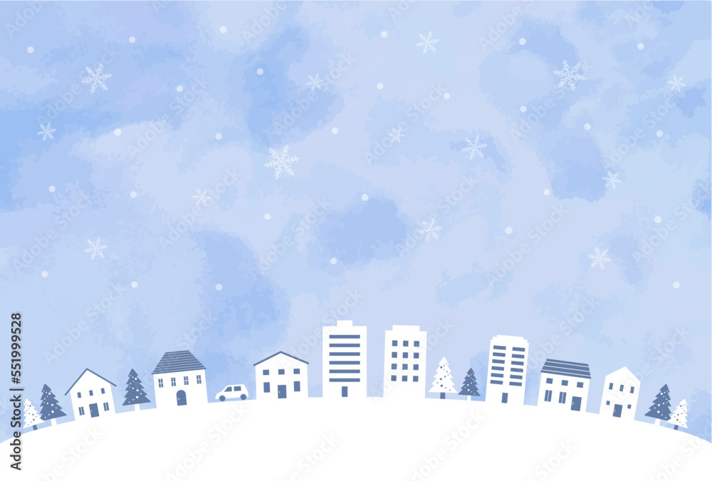冬の街並み 水彩風背景 / vector eps