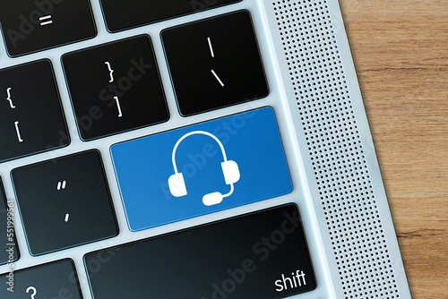 Canvas Print Headset icon on computer keyboard. Call Center Concept.