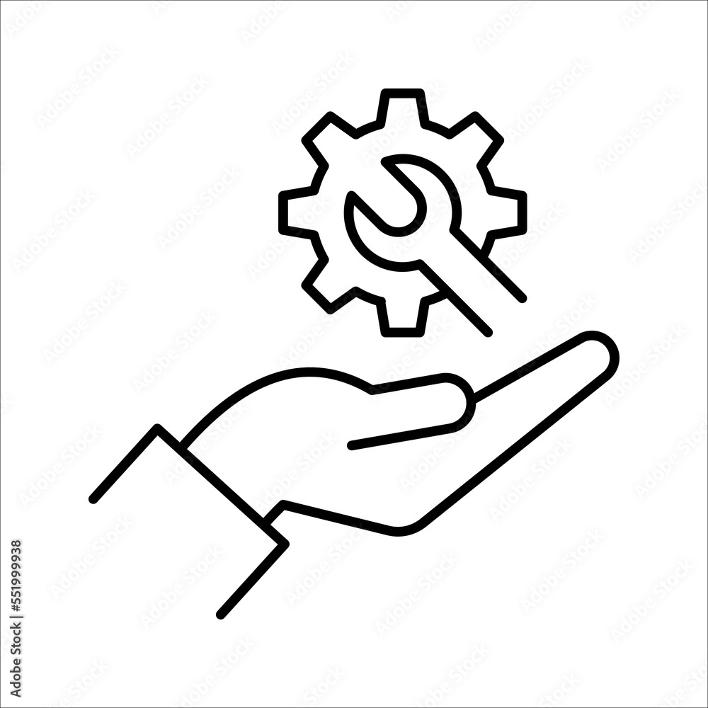 Mechanic gear service hand line icon. Setting and support concept. Vector illustration on white background. Mechanic gear service hand line icon. Setting and support concept. Vector illustration on white background.