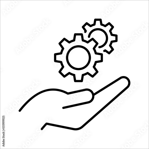 Mechanic gear service hand line icon. Setting and support concept. Vector illustration on white background.