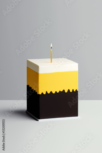 Birthday cake with single candle, greeting card illustration 