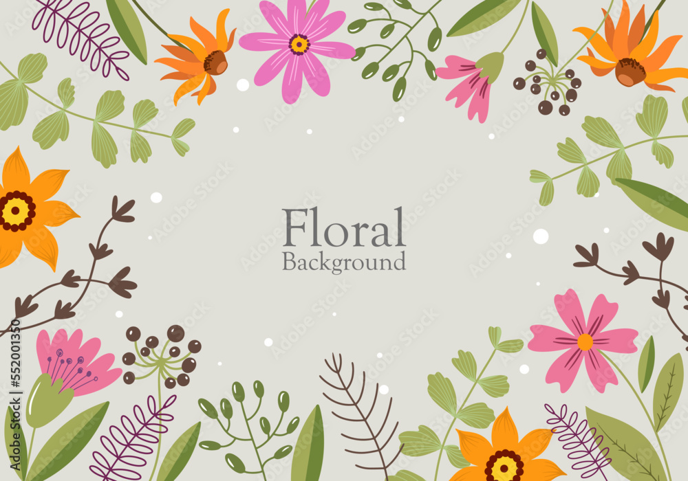 floral background in flat style withe leaves in illustration