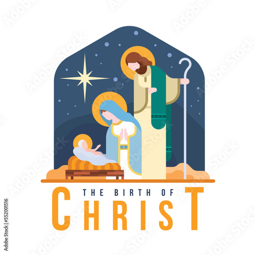 Canvas-taulu The birth of christ - The Nativity with mary and joseph in a manger with baby Je