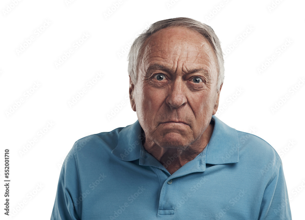 Fototapeta premium png Shot of an old man looking angrily at the camera in a studio.