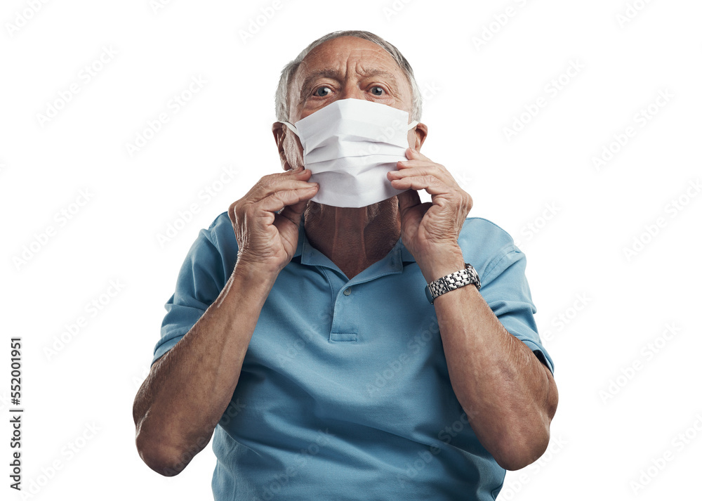 PNG Shot of an older man wearing a protective face mask in a studio. PNG Shot of an older man wearing a protective face mask in a studio.