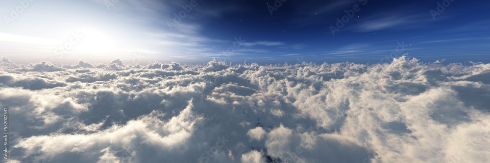 Beautiful landscape of clouds at sunrise top view, clouds under the setting sun, clouds panorama Beautiful landscape of clouds at sunrise top view, clouds under the setting sun, clouds panorama