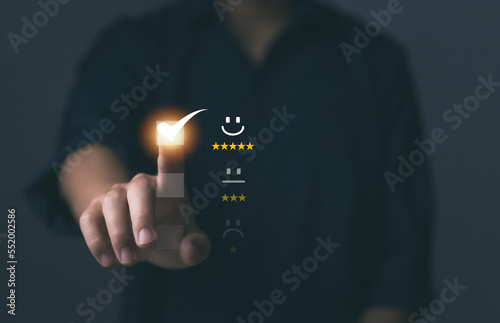 positive customer reviews tick the check mark Five-star happy smiley face icon.	

