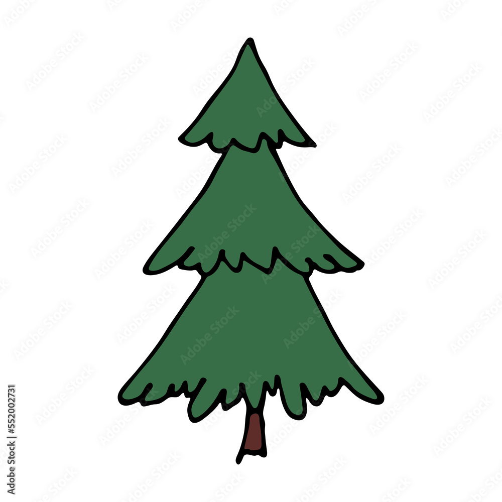Christmas tree hand drawn clipart. Spruce doodle. Single element for card, print, web, design, decor Christmas tree hand drawn clipart. Spruce doodle. Single element for card, print, web, design, decor