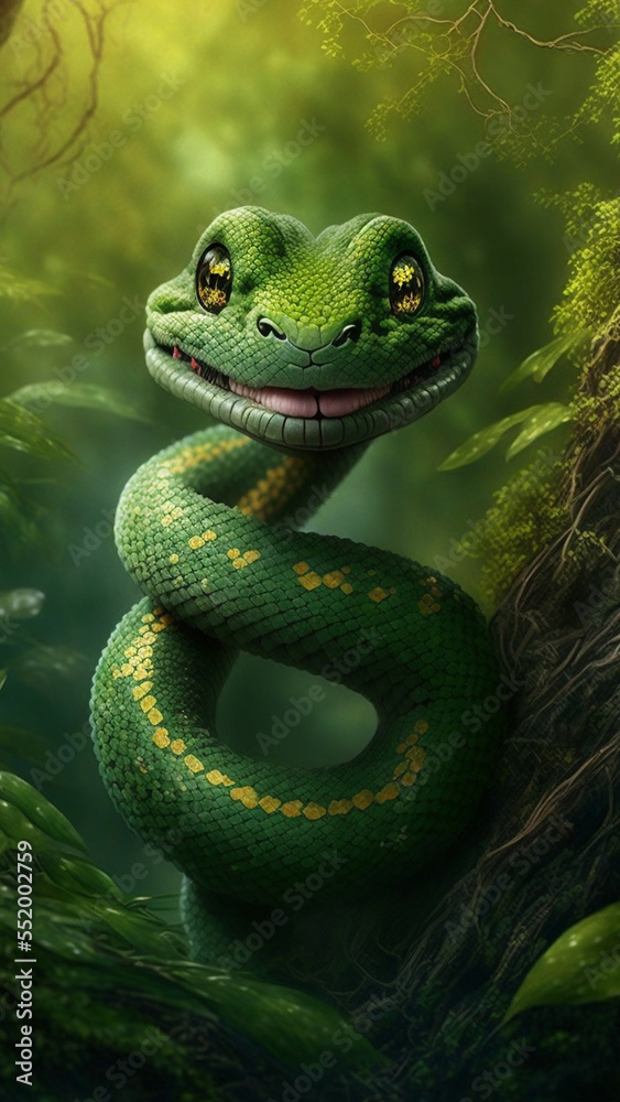 Fototapeta premium Green snake in the forest