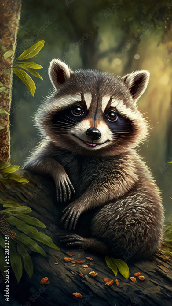 Obraz premium Cute racoon in the forest