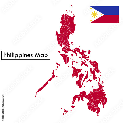 Philippines map vector in red with white outlines for each city.