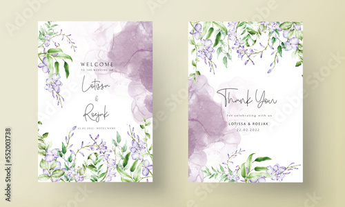 Vintage wedding invitation template with lilac flower