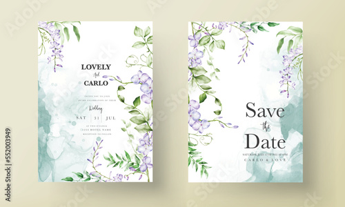 Vintage wedding invitation template with lilac flower