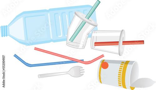 使用済みプラスチック製品のイメージイラスト（ゴミ問題）