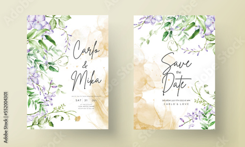 Vintage wedding invitation template with lilac flower