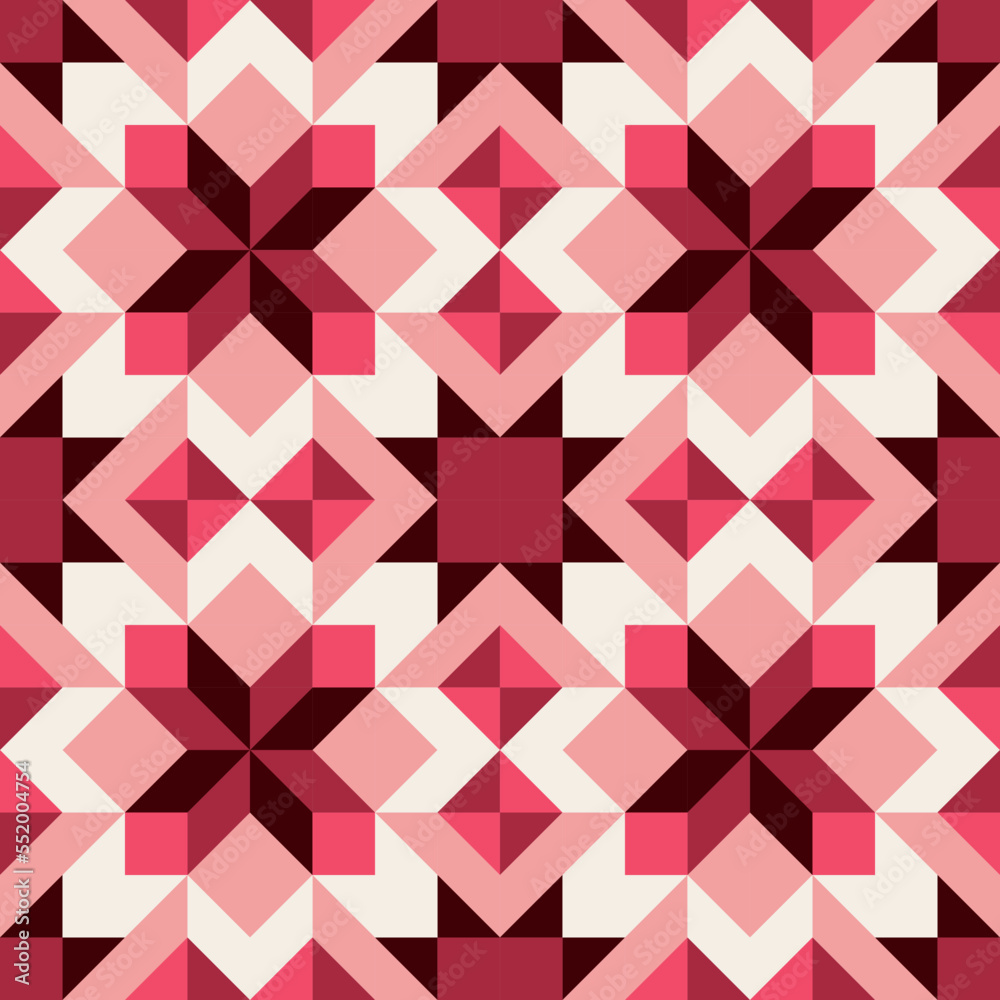 Abstract geometric pattern,square shape and triangle shape tiles, red color seamless illustration template for background, poster, banner Abstract geometric pattern,square shape and triangle shape tiles, red color seamless illustration template for background, poster, banner