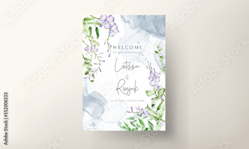 Watercolor purple and violet lilac flowers invitation card