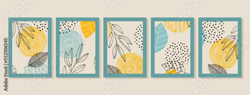 Scandinavian abstract botanical illustrations. Contemporary wall decor. Collection of trendy artistic posters. 