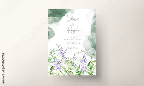 Watercolor purple and violet lilac flowers invitation card