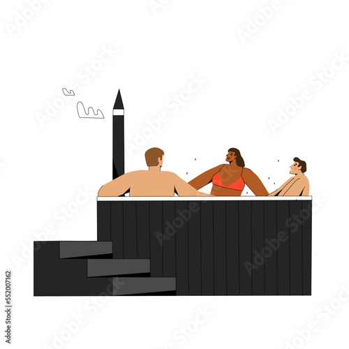 People communicate in a round Hot Tubs. photo