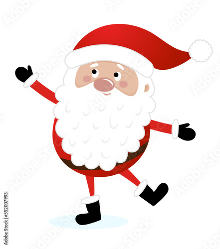 Santa presents something - illustration in cartoon style. Merry Christmas and happy new year. Funny characters in Santa's workshop.