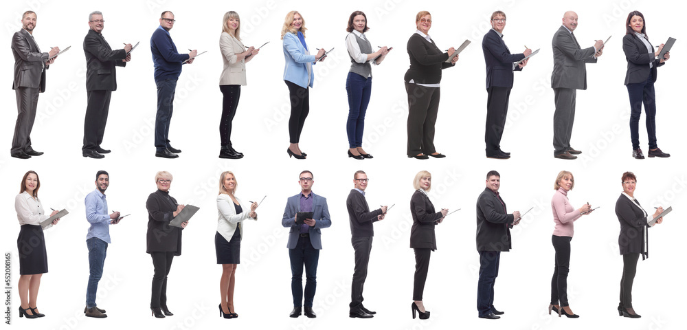 group of successful people with notepad in hands isolated